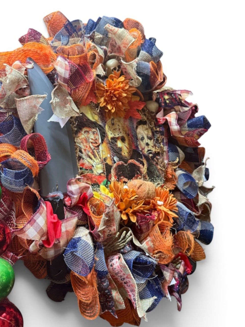 Halloween Horror Wreath in Orange, Blue, and Brown